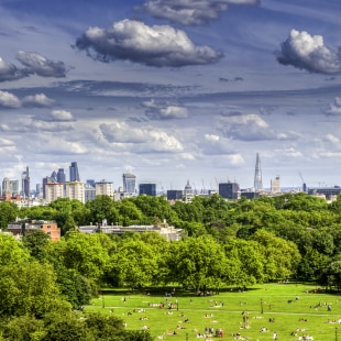 Vue de Londres avec parc verdoyant en premier plan