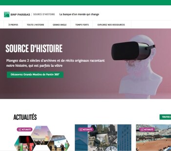 Capture d'écran de la page accueil du site Source d'Histoire appartenant à BNP Paribas