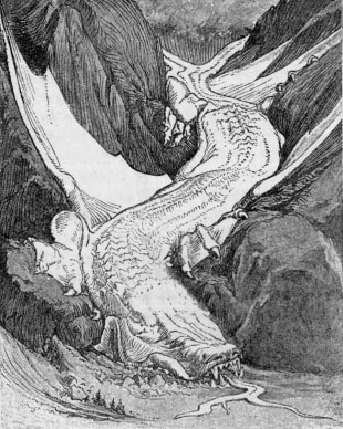 Illustration imaginative de la Mer de glace sous la forme d’un dragon, par Henry George Willink (1892)