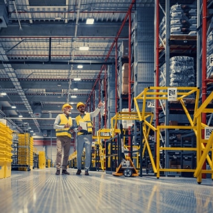 Deux employés dans un entrepôt d'un centre logistique