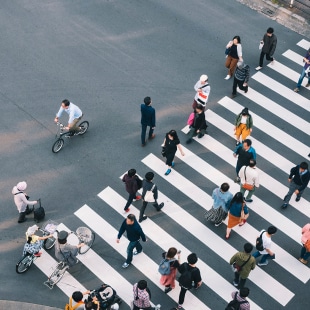 People walking Crosswalk street Sign Business area Japan Tokyo city
