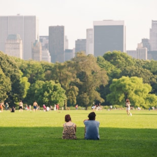 Central Park, New York, des personnes assis sur la pelouse