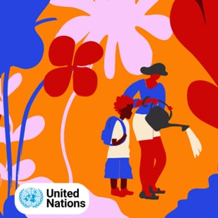 Illustration - Une femme et une fille en train d'arroser le sol